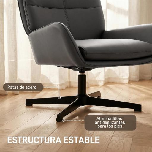 Butaca de Salón Tapizado en PU Sillón Lectura con Asiento Acolchado Reposabrazos Patas Metálicas Gris [4]