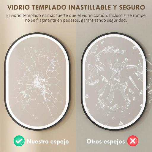 Espejo de Baño con Luz 60x90 cm Espejo de Pared Ovalado 3 Colores de Luz Brillo Regulable Función Antivaho Negro [7]