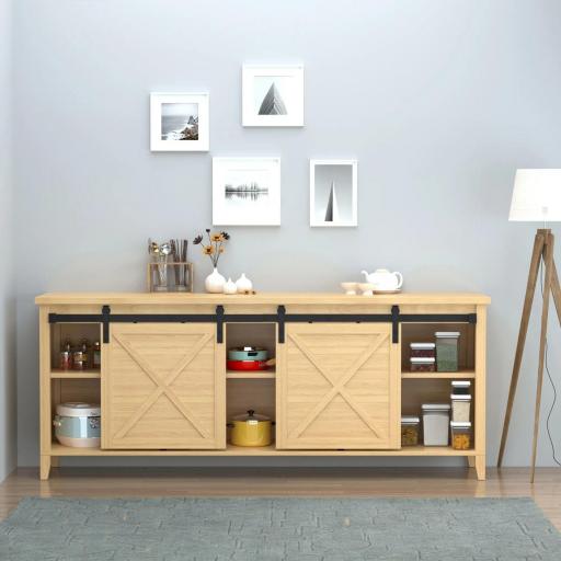 Herrajes Puertas Correderas 200 cm para Puerta Corredera Doble de Madera Ancho 50 cm Mueble de TV Armario Negro [2]