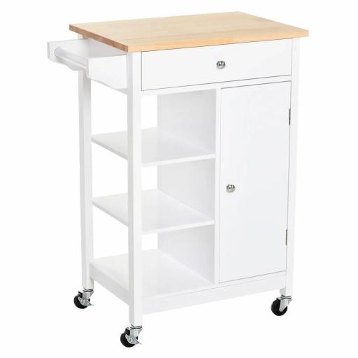 Carrito de Cocina Carro Auxiliar con Ruedas 1 Cajón 1 Armario 3 Estantes Abiertos de Almacenamiento para Comedor 66x39,5x86,5 cm Blanco [9]