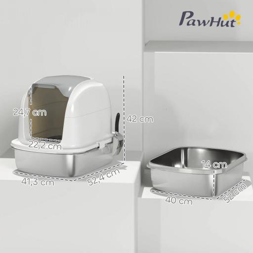 Arenero para Gatos de Acero Inoxidable XL con Tapa Abatible Laterales Altos Entrada Superior Pala Blanco [1]
