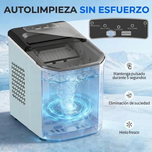 Máquina de Cubitos de Hielo Autolimpiable 12 kg/24H 9 Cubitos Listos en 7 Minutos 2 Tamaños de Hielo 1,5L Depósito Azul [5]