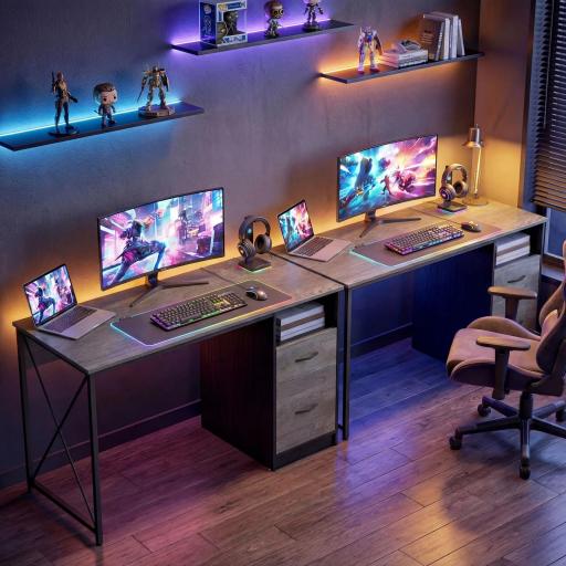 Mesa de Ordenador 120x50 cm Escritorio de Ordenador Industrial con Compartimento y 2 Cajones para Oficina Gris Claro [6]