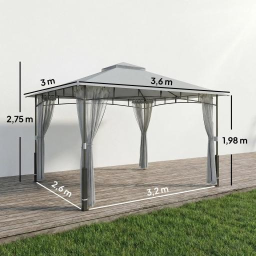 Carpa para Jardín con Techo Doble Cenador con Paredes de Malla UPF50+ para Exterior Terraza 360x300x275 cm Gris [1]