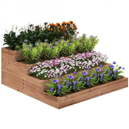 Jardinera de Madera Elevada de 4 Niveles con Diseño de Escalera para Cultivos Plantas Flores 113x113x46 cm Café Oscuro [8]