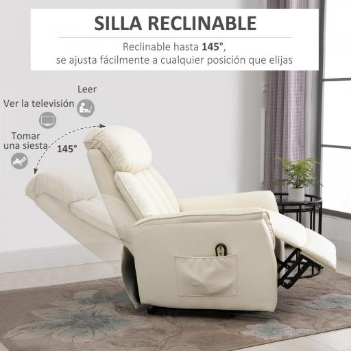 Sillón Levanta Personas Silla Reclinable Elevador con Reposapiés Mando a Distancia Reclinación 145° 80x94x104 cm Crema [6]