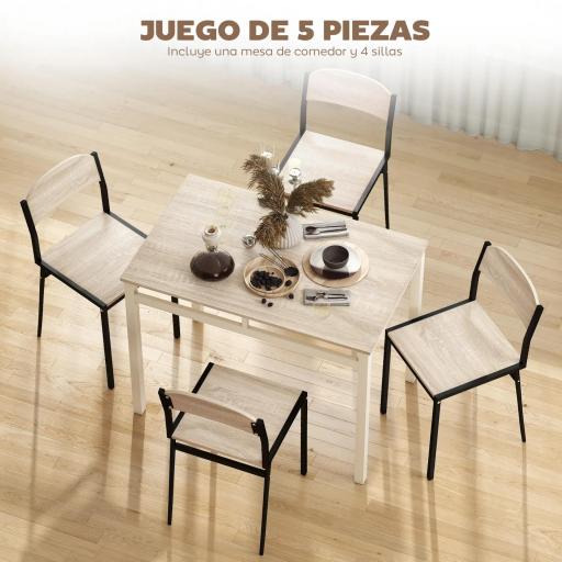 Juego de Mesa y 4 Sillas de Comedor Estilo Moderno Marco Metálico para Espacios Pequeños Negro [4]