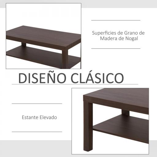 Mesa de Centro Moderna Mesa Baja con 2 Estantes de Almacenamiento Mesita para Salón Carga 20 kg 90x45x44,5 cm Nogal [3]