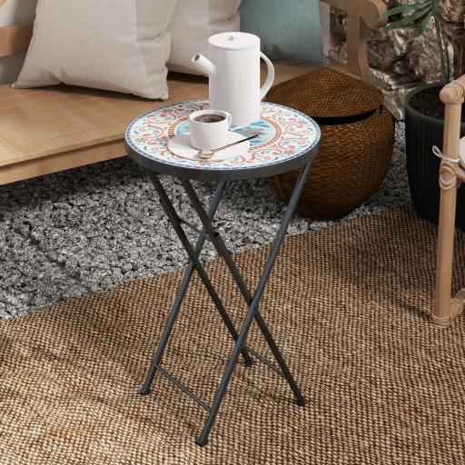 Mesa Auxiliar Redonda de Jardín Plegable con Encimera de Mosaico y Almohadillas Antideslizantes Ø35,5x55 cm Multicolor [7]