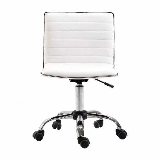 Silla de Escritorio sin Brazos Giratoria con Altura Ajustable Silla para Estudio Tapizada en PU Carga 120 kg Blanco [8]
