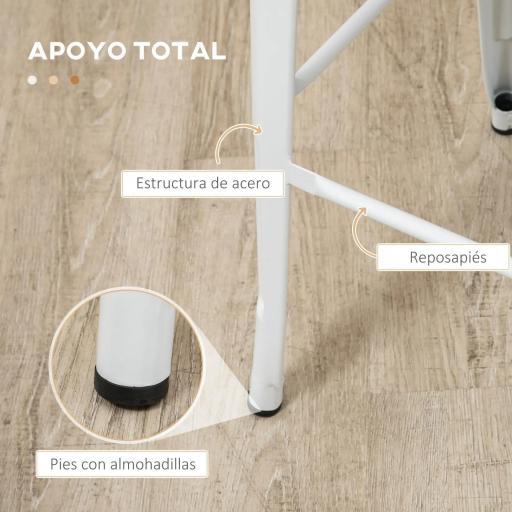 Juego de 4 Taburetes Altos de Cocina Apilables con Respaldo Taburetes de Bar con Reposapiés 44x48x117 cm Blanco [9]