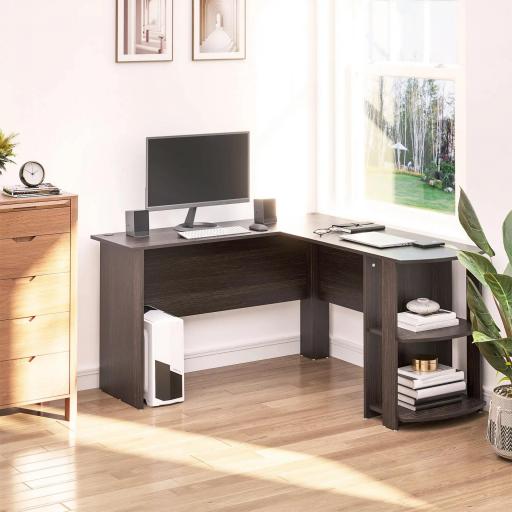 Mesa de Ordenador PC Escritorio para Oficina Hogar Tipo Esquinera Forma L con Estantes 136x130x72cm Madera