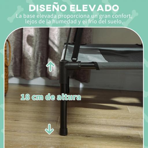 Cama Elevada para Mascotas Portátil con Toldo Extraíble Tela Transpirable al Aire Libre para Interior y Exterior 76x61x73 cm Gris [4]