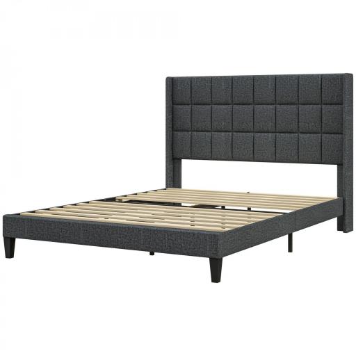 Cama 135x190 cm con Almacenaje Inferior Tapizada y Cabecero Acolchado con Orejas Gris [9]