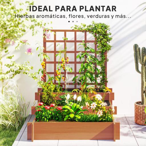 Jardinera de 3 Niveles con Enrejado y Tela no Tejida para Cultivos Verduras Flores Hierbas 95x95x110 cm Natural [6]