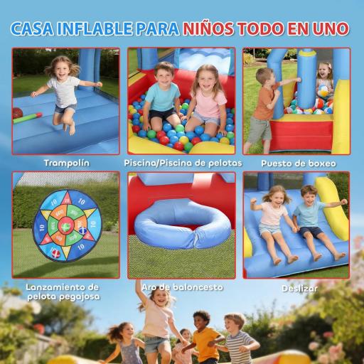 Castillo Hinchable para Niños con Soplador Tobogán Trampolín Piscina Pilar de Boxeo y Aro de Baloncesto 277x270x215 cm [2]