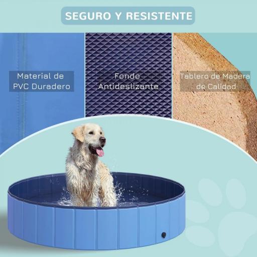 Piscina Plegable para Perros Gatos Ø140x30 cm Bañera Portátil para Mascotas PVC Antideslizante Múltiples Usos Color Azul [2]
