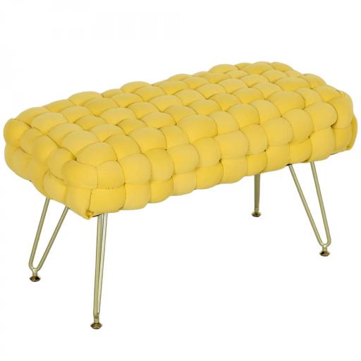 Banco Pie de Cama Tapizado en Terciopelo Reposapiés con Patas de Metal y Asiento Acolchado Amarillo [9]