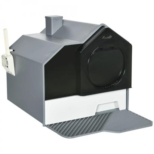 Arenero para Gatos Caja de Arena Cerrada para Gatos con Bandeja Extraíble Pala y Filtro Desodorizante 47x45x42 cm Gris [9]