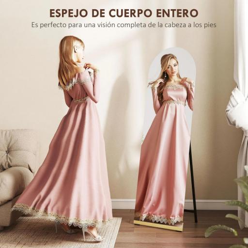 Espejo de Cuerpo Entero Curvado 160x50 cm sin Marco Base de Madera Espejo de Pie o Apoyado en la Pared Transparente [2]