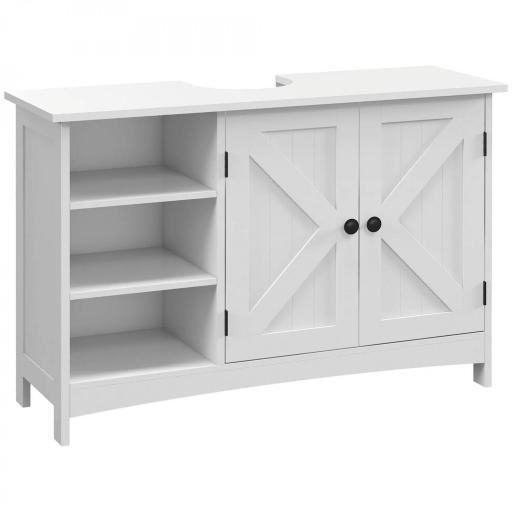 Mueble Bajo Lavabo de Pie con 2 Puertas y Estantes Ajustables Antivuelco Estilo Moderno 90x30x60 cm Blanco [7]