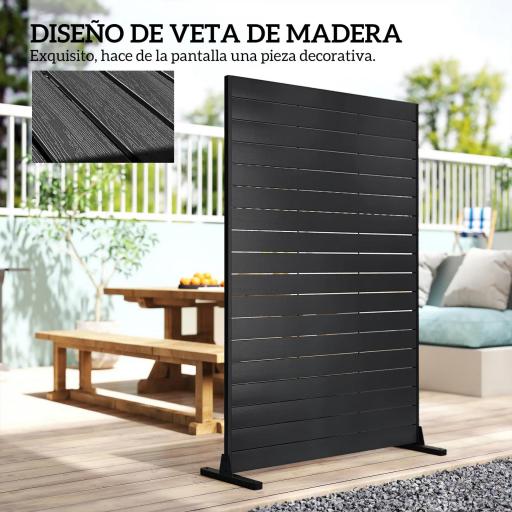 Biombo de 6 Paneles de HDPE 120x174 cm Biombo Separador de Ambientes con Soporte Aspecto de Vetas de Madera Negro [2]