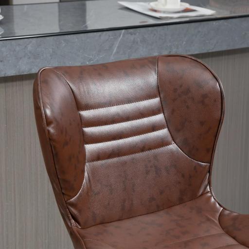 Juego de 2 Taburetes de Bar Tapizado en Cuero Sintético Taburetes Altos de Comedor Regulable en Altura Giratorio con Respaldo y Reposapiés 46,5x54x88-108 cm Marrón [6]