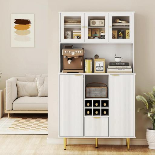 Alacena de Cocina Moderna con Armarios Cajón Botellero y Puertas de Vidrio y Estantes Ajustables 100x40x180 cm Blanco [6]