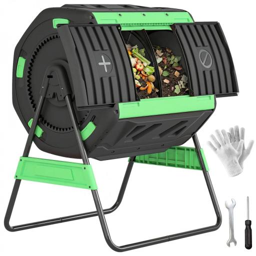 Compostador Giratorio 200L con Sistema de Ventilación y Base de Metal para Compostaje de Residuos Orgánicos Verde [6]