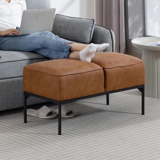 Taburete Pie de Cama Moderno de Cuero Sintético con Asiento Acolchado Grueso y Patas de Acero 80x40x46 cm Marrón [7]