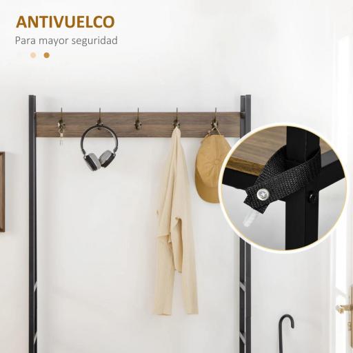 Perchero con Zapatero y Banco Mueble Recibidor con 5 Ganchos para Pasillo Entrada 84x40x169 cm Marrón Rústico [3]