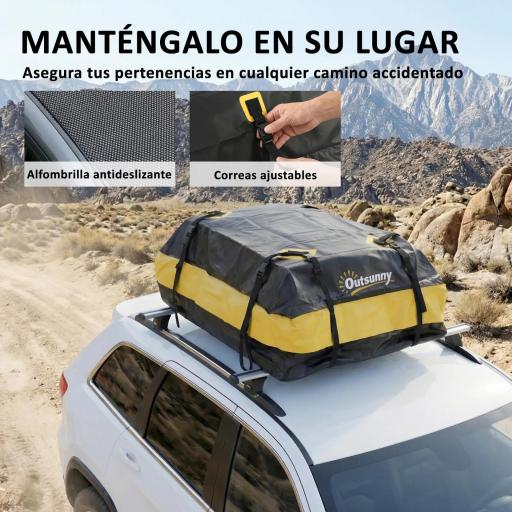 Bolsa de Techo para Coche 425L Impermeable con 8 Correas Alfombrilla Antideslizante Ganchos para Vehículos Amarillo [4]