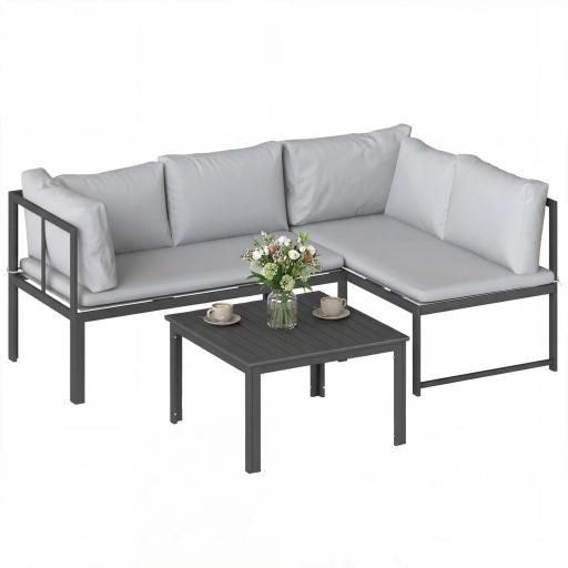 Conjunto de Jardín Exterior con Cojines 2 Sofás de 2 Plazas Reposabrazos Ajustables y Mesa de Centro de Listones Gris [10]