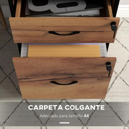 Cajonera de Oficina Cajonera para Escritorio con Ruedas Archivador para Tamaño Carta A4 44x40x66,5 cm Marrón Rústico [5]