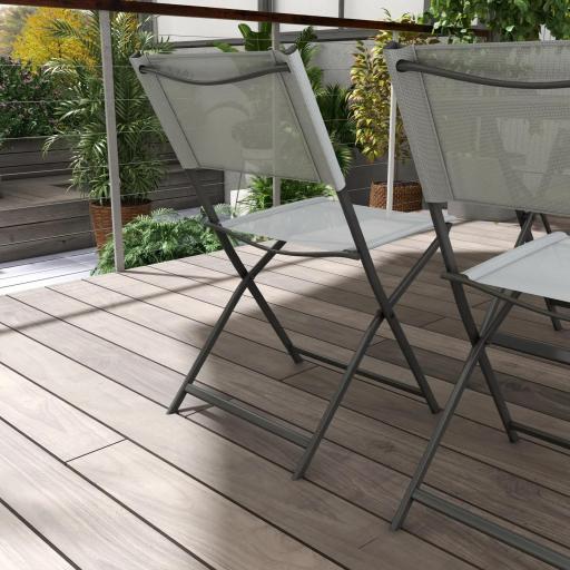 Conjunto de Mesa y 4 Sillas de Jardín Plegable con Mesa de Vidrio Templado Estilo Moderno para Terraza Patio Gris [6]