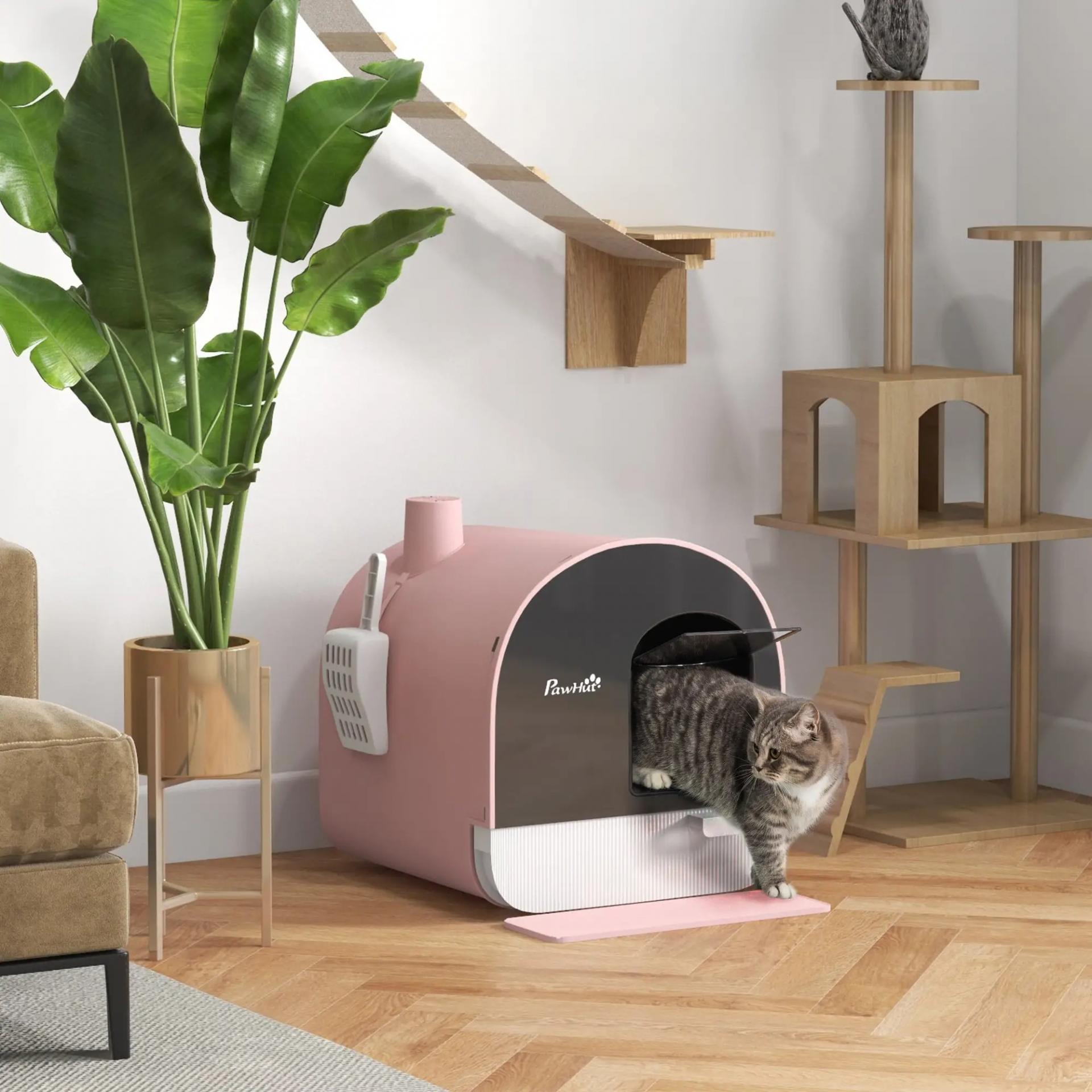 Arenero para Gatos Caja de Arena Cerrada para Gatos con Bandeja Extraíble Pala y Filtro 43x44x47 cm Rosa