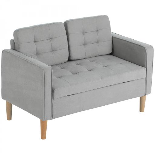 Sofá de 2 Plazas con Espacio de Almacenamiento Patas de Madera Respaldo Capitoné 117x62x78 cm Gris Claro [7]