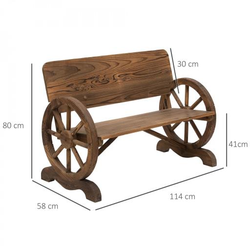 Banco de Exterior de Madera con Reposabrazos y 2 Ruedas Decorativas Estilo Rústico Carga 250 kg 114x58x80 cm Carbonizado [1]