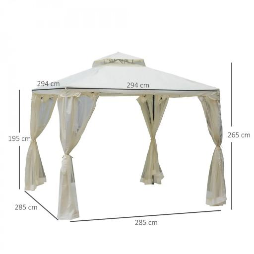 Cenador de Jardín 3x3 m Pabellón de Exterior con Doble Techo de Ventilación 4 Cortinas Mosquiteras Laterales con Cremallera 8 Orificios de Drenaje Gazebo para Fiestas Patio Crema [1]