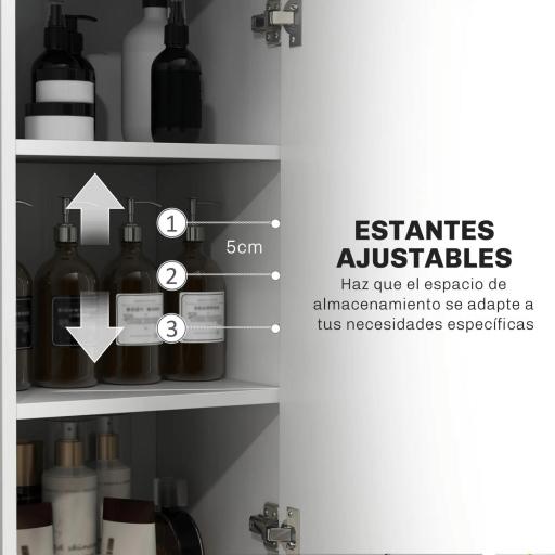 Armario Alto de Baño con Cajón 2 Puertas y Estantes Ajustable Mueble Auxiliar de Baño Anti-vuelco 34x32x170 cm Blanco  [4]