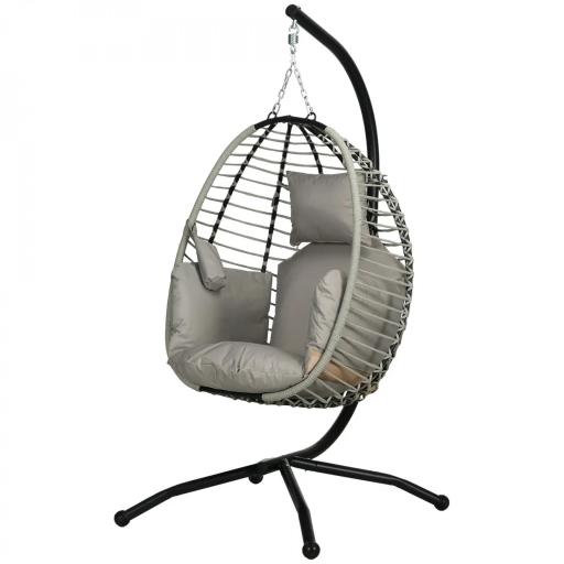 Silla Colgante con Soporte Cesta Plegable Cojín y Reposacabezas para Interior y Exterior Carga 120 kg Gris y Negro [9]
