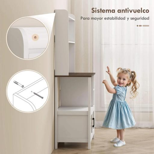 Alacena de Cocina con 6 Ganchos para Tazas 2 Puertas de Vidrio Estantes Abiertos 80x40x152 cm Blanco [4]
