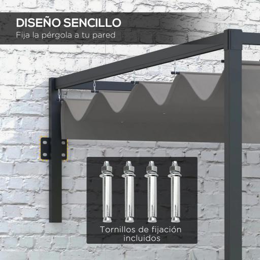 Pérgola de Jardín de Pared 297x211x220 cm Cenador con Techo Retráctil y Marco de Acero para Patio Terraza Gris Oscuro [6]