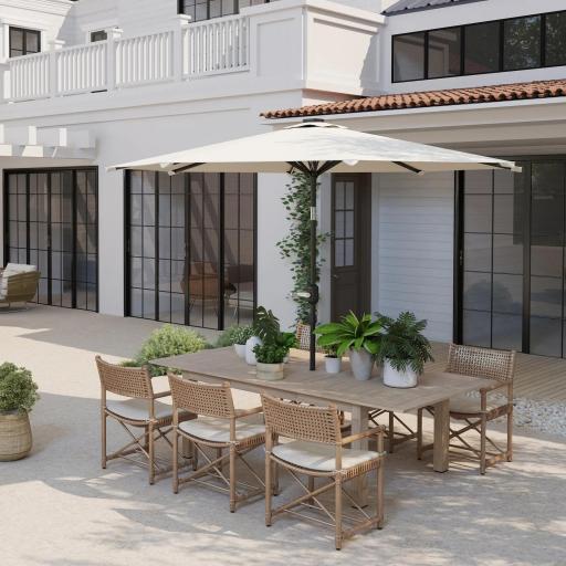 Sombrilla de Jardín Ø292x252 cm con Luces LED Solares Inclinación Ajustable y Manivela para Patio Terraza Crema [7]