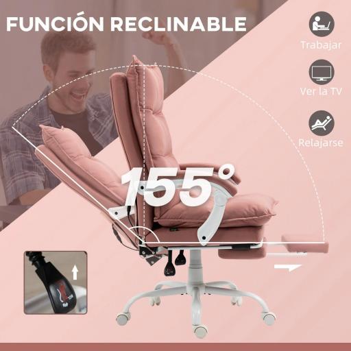 Silla de Masaje Reclinable con 6 Puntos de Masaje y 5 Modos con Función de Calefacción Ajustable 66x74x114-121,5 cm Rosa [5]