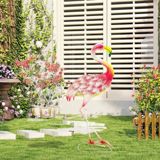 Estatua para Jardín de Flamenco de Metal para Exterior para Decoración de Césped Patio Estanque 27x14x60 cm Rosa [4]