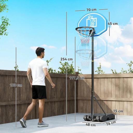 Canasta de Baloncesto para Exterior Altura Ajustable 160-210 cm con Ruedas y Base Rellenable 76x48x254 cm Negro [1]