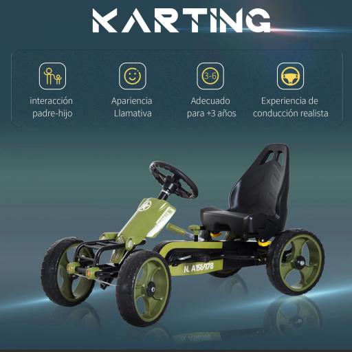 Go-Kart a Pedales para Niños de +3 Años Coche de Pedales con Embrague Freno Asiento Ajustable Carga Máx. 35 kg 105x54x61 cm Verde [3]