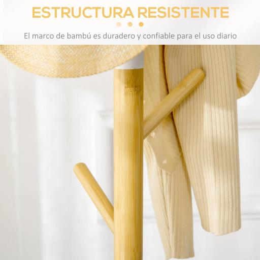 Perchero de Pasillo Moderno con 8 Ganchos para Ropas Bolsas Perchero de Árbol para Entrada Ø37,8x175,6 cm Natural [3]