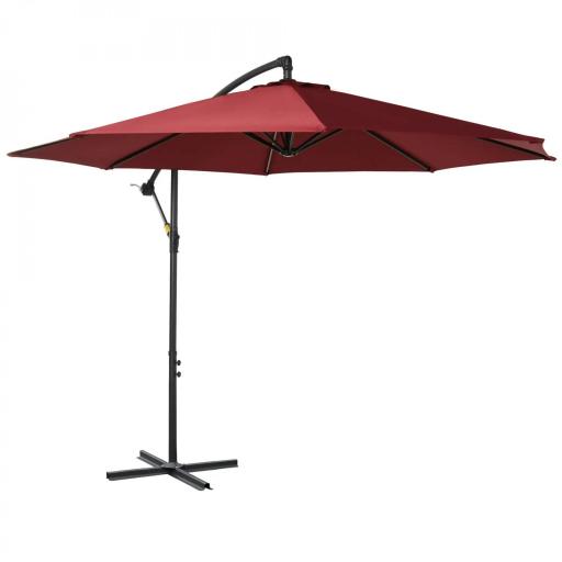 Sombrilla de Jardín Ø295 cm Parasol Excéntrico Inclinable con Manivela Base Cruzada y Soporte de Acero Granate [8]